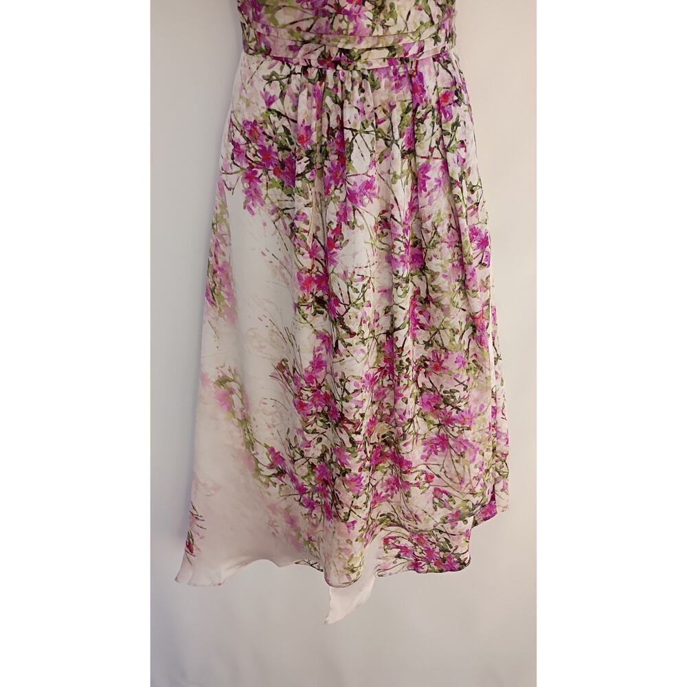 Vintage Bebe Y2K 100% Silk Watercolor Floral Halter Dress Pink White High Low XS - Picture 7 of 13